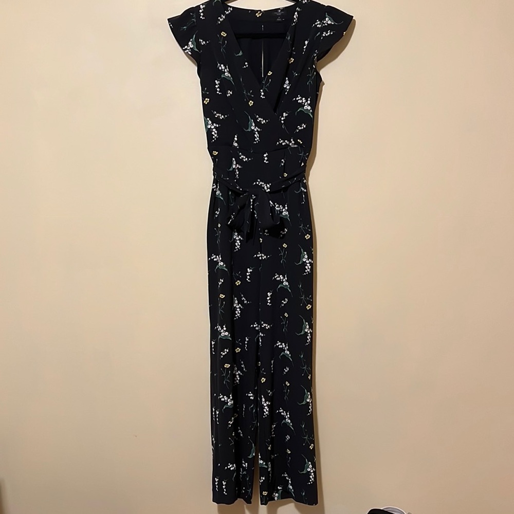 WORN ONCE Ann Taylor Navy Floral Jumpsuit with Pockets